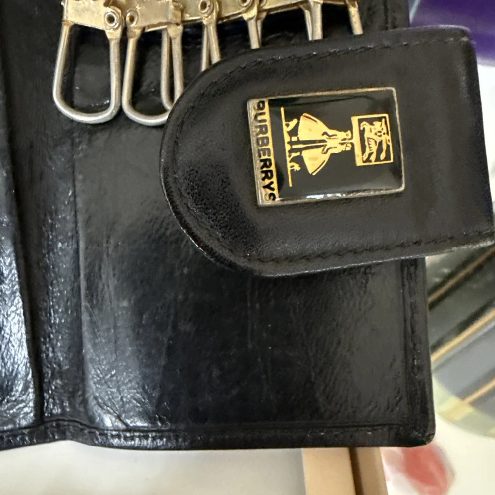 Burberry Nova Check Key Holder Black Leather Vintage Retro